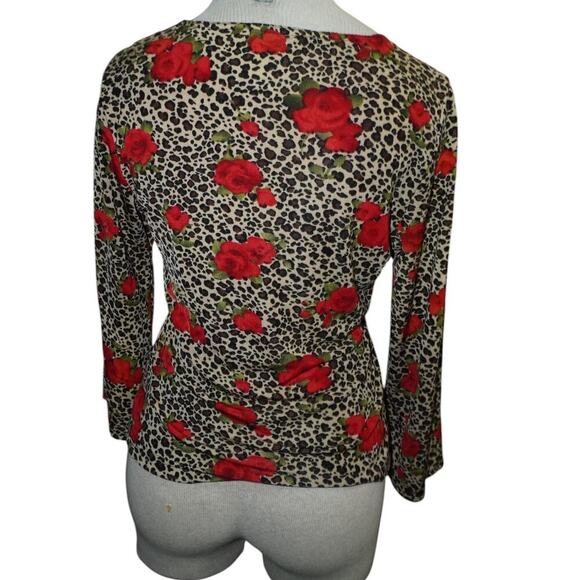 No Boundaries Leopard Print Red Rose Long Sleeve Stretch Top Juniors M - Picture 5 of 8